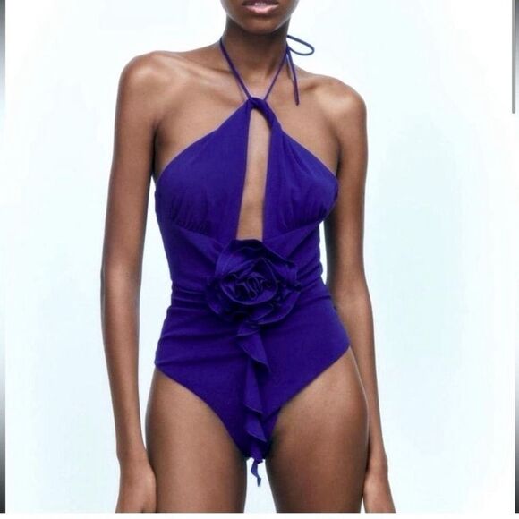Zara Tops - NWT Zara Floral Halter Neck Bodysuit